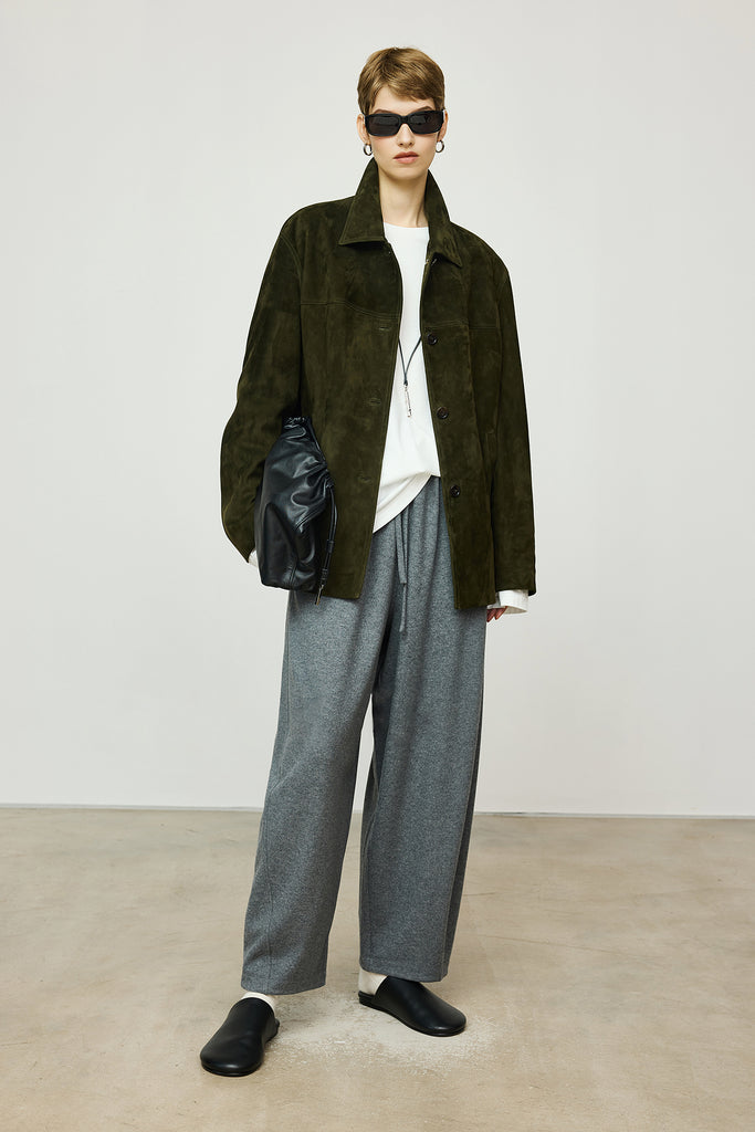 Vintage Suede Texture Button-Up Shirt Jacket  Fibflx