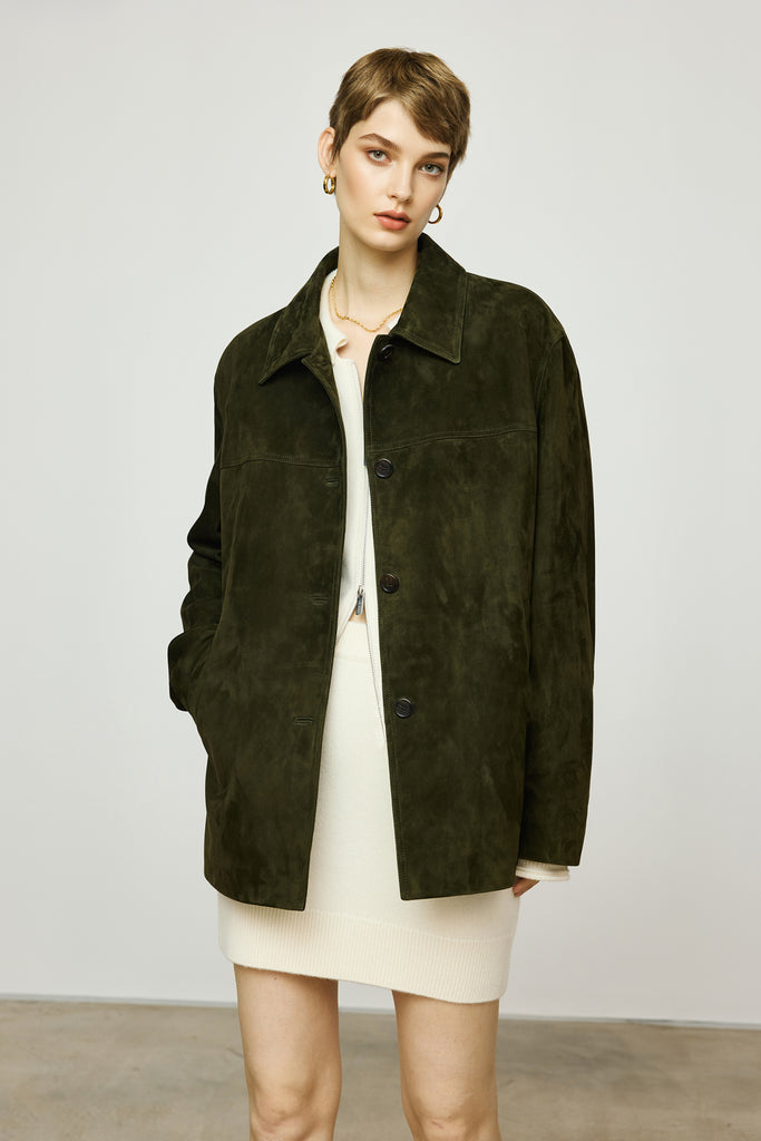 Vintage Suede Texture Button-Up Shirt Jacket  Fibflx