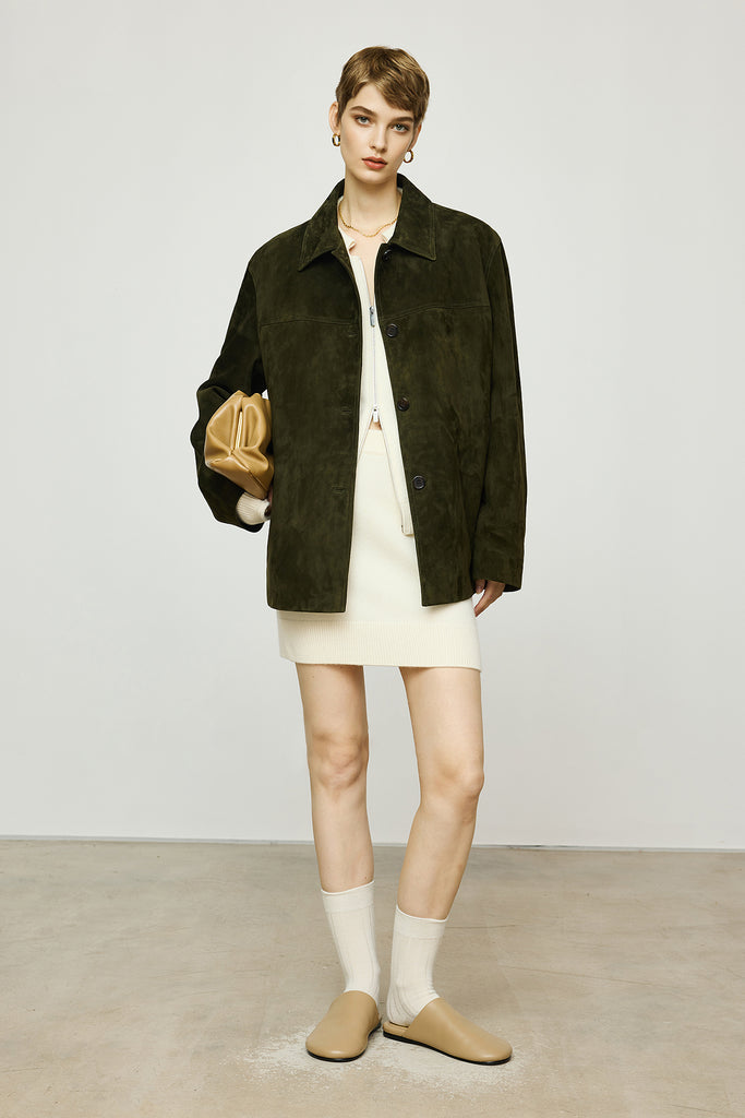 Vintage Suede Texture Button-Up Shirt Jacket  Fibflx