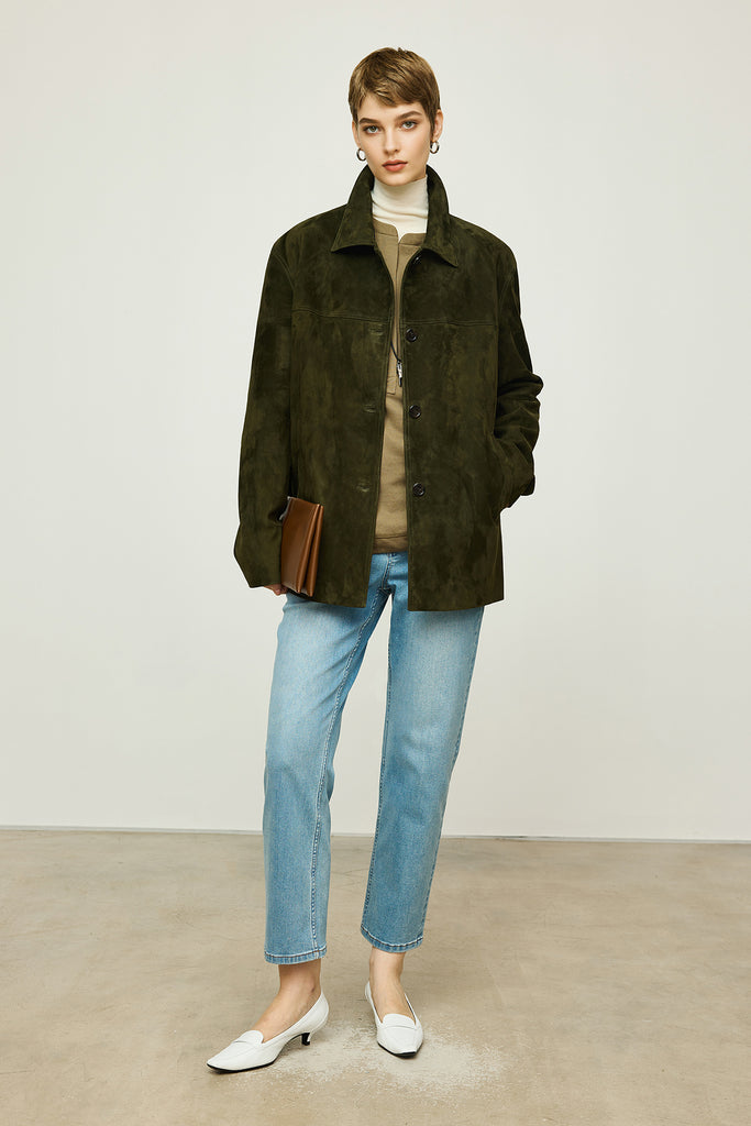 Vintage Suede Texture Button-Up Shirt Jacket  Fibflx