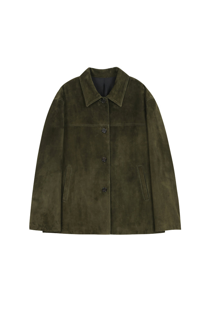 Vintage Suede Texture Button-Up Shirt Jacket  Fibflx