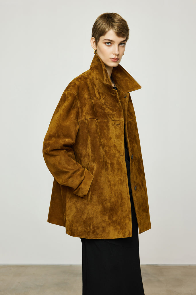 Vintage Suede Texture Button-Up Shirt Jacket  Fibflx