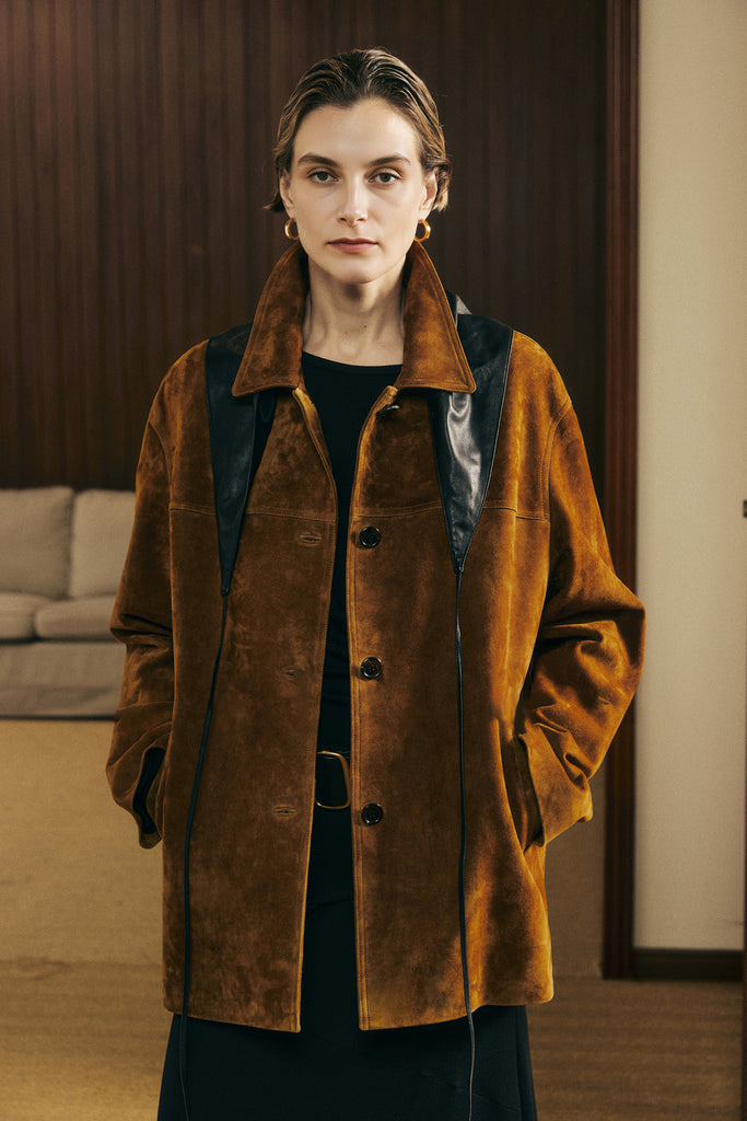 Vintage Suede Texture Button-Up Shirt Jacket  Fibflx