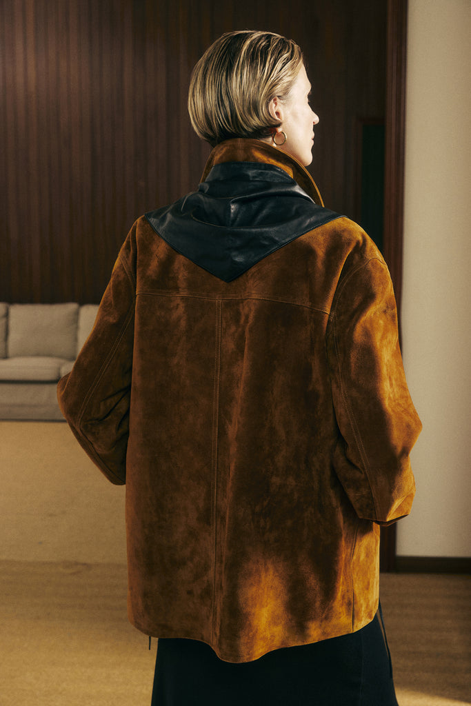 Vintage Suede Texture Button-Up Shirt Jacket  Fibflx