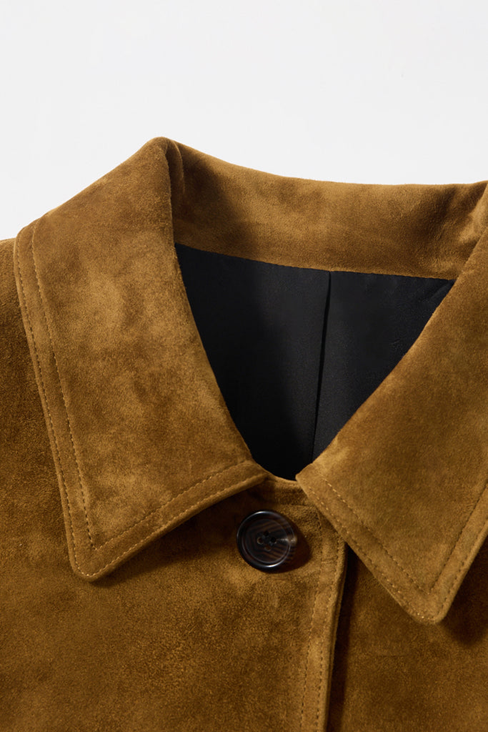 Vintage Suede Texture Button-Up Shirt Jacket  Fibflx