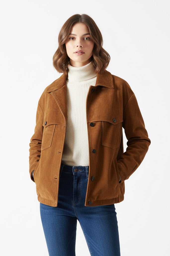 Vintage Goatskin Suede Trucker Jacket in Brown Golden Brown / L Fibflx