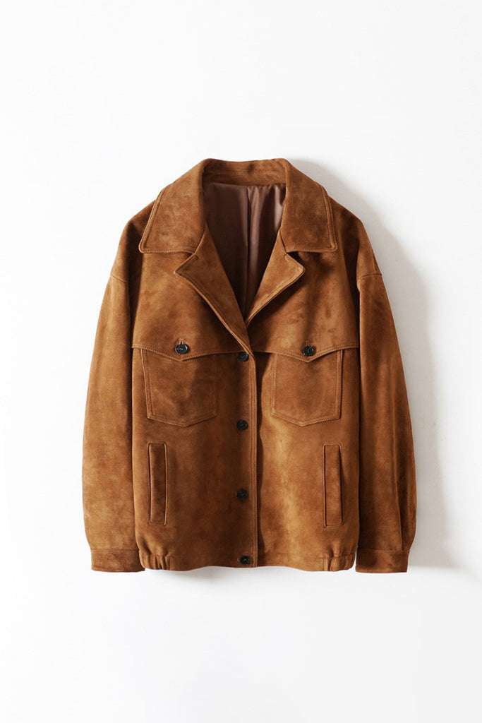 Vintage Goatskin Suede Trucker Jacket in Brown  Fibflx