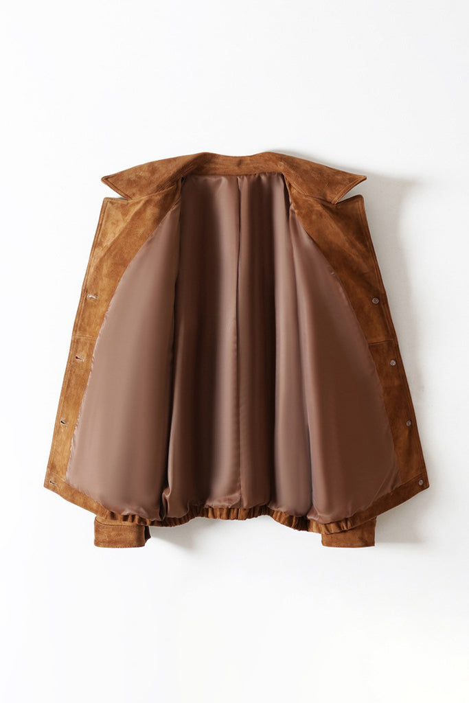 Vintage Goatskin Suede Trucker Jacket in Brown  Fibflx