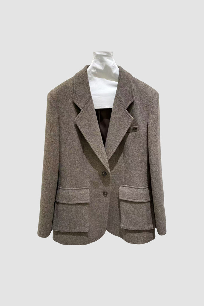 Vintage Herringbone Cashmere-Wool Blazer with Pockets  Fibflx