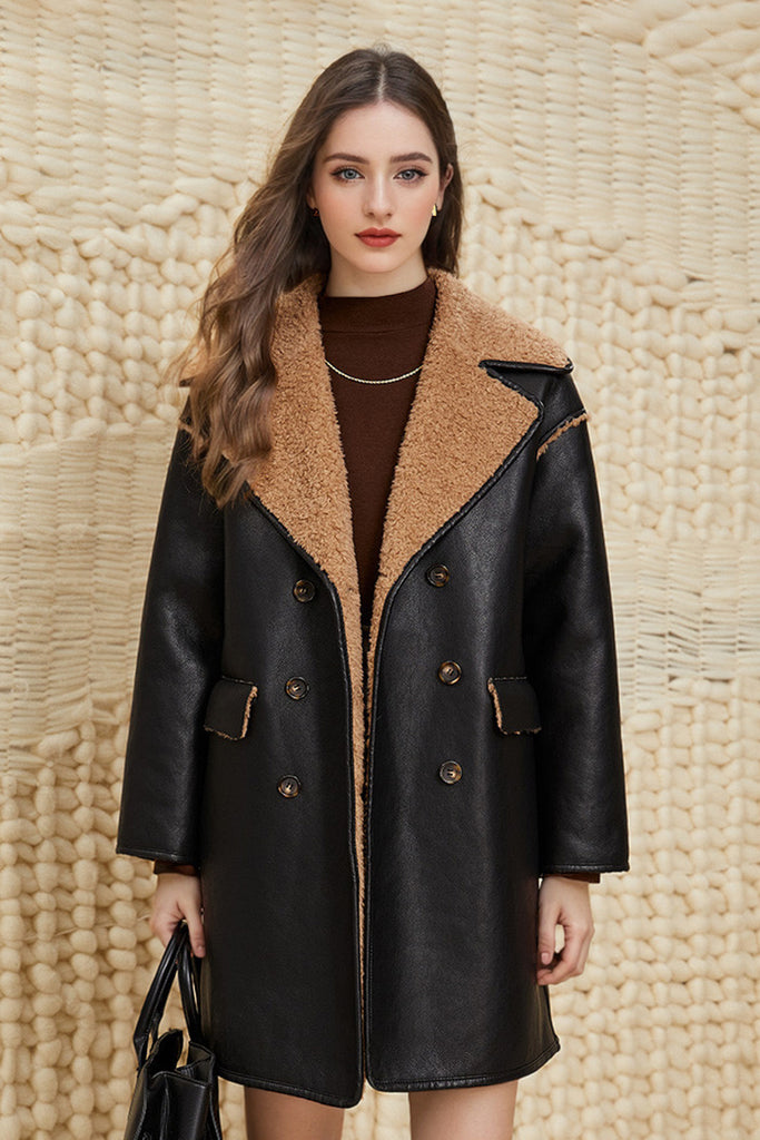 Fibflx Women's Vintage Reversible Shearling Coat