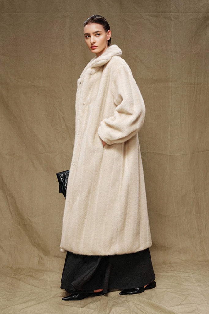 Vintage Vertical Faux Mink Fur Longline Coat  Fibflx