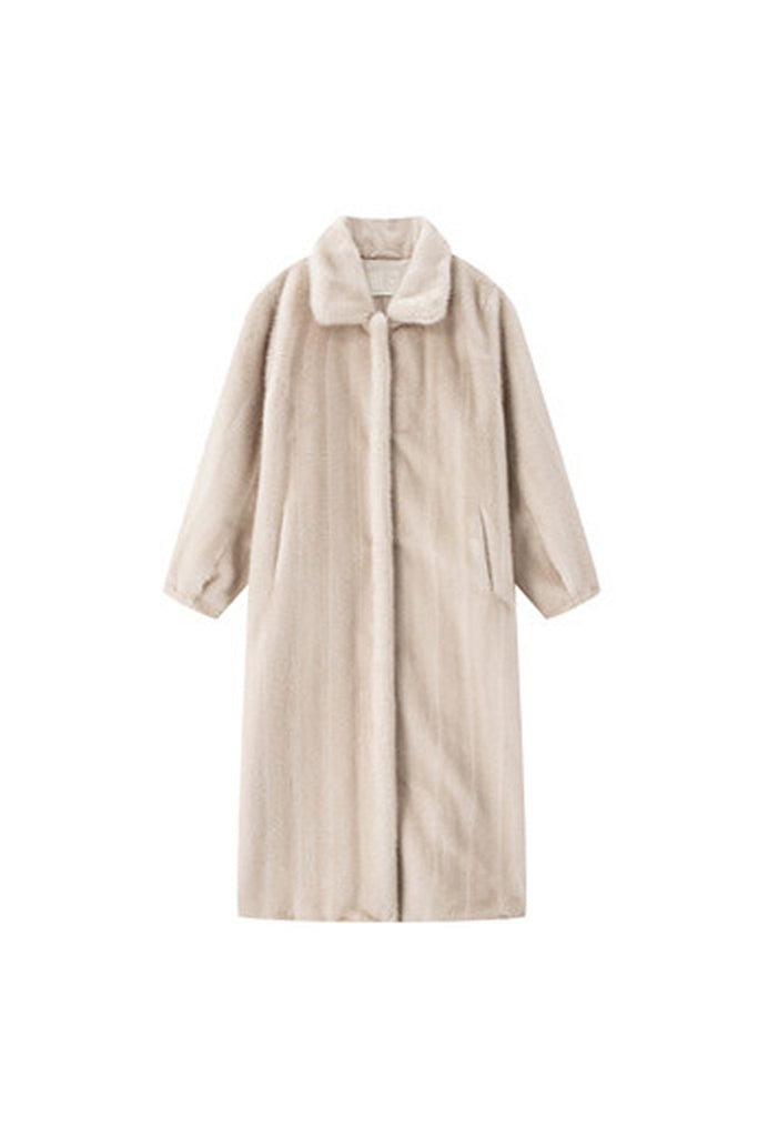 Vintage Vertical Faux Mink Fur Longline Coat  Fibflx