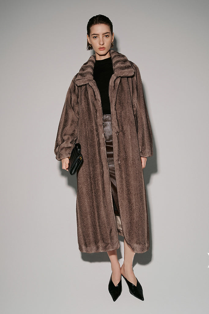 Vintage Vertical Faux Mink Fur Longline Coat Slate Grey / M Fibflx