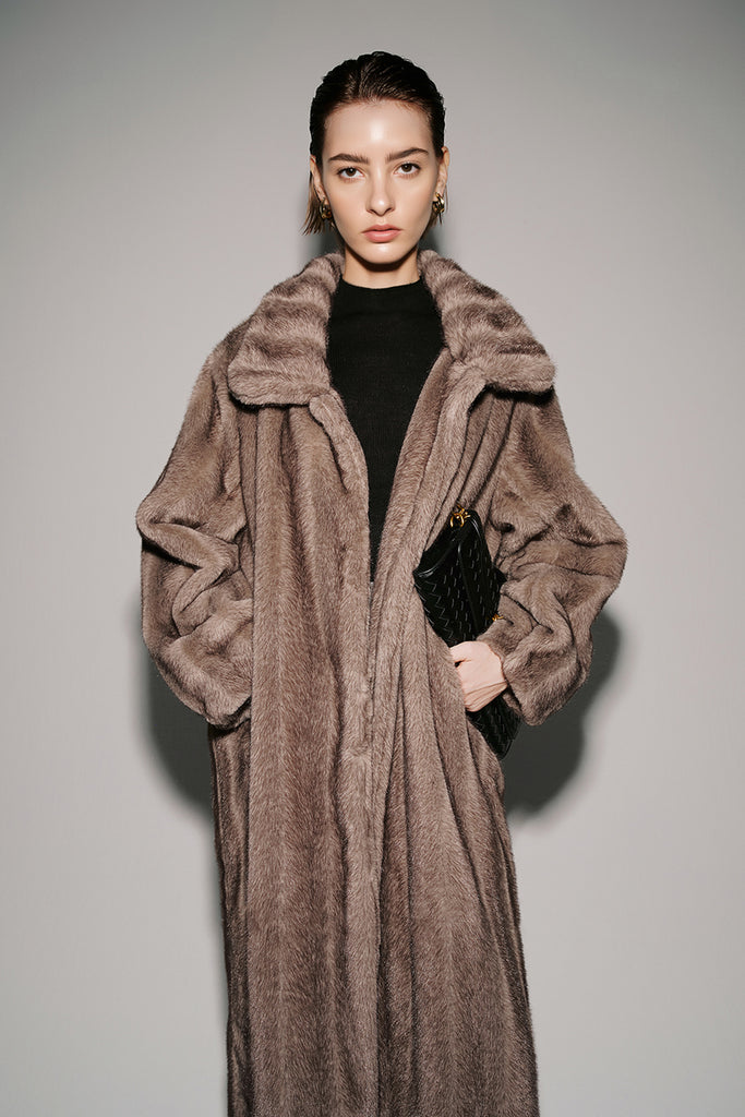 Vintage Vertical Faux Mink Fur Longline Coat  Fibflx