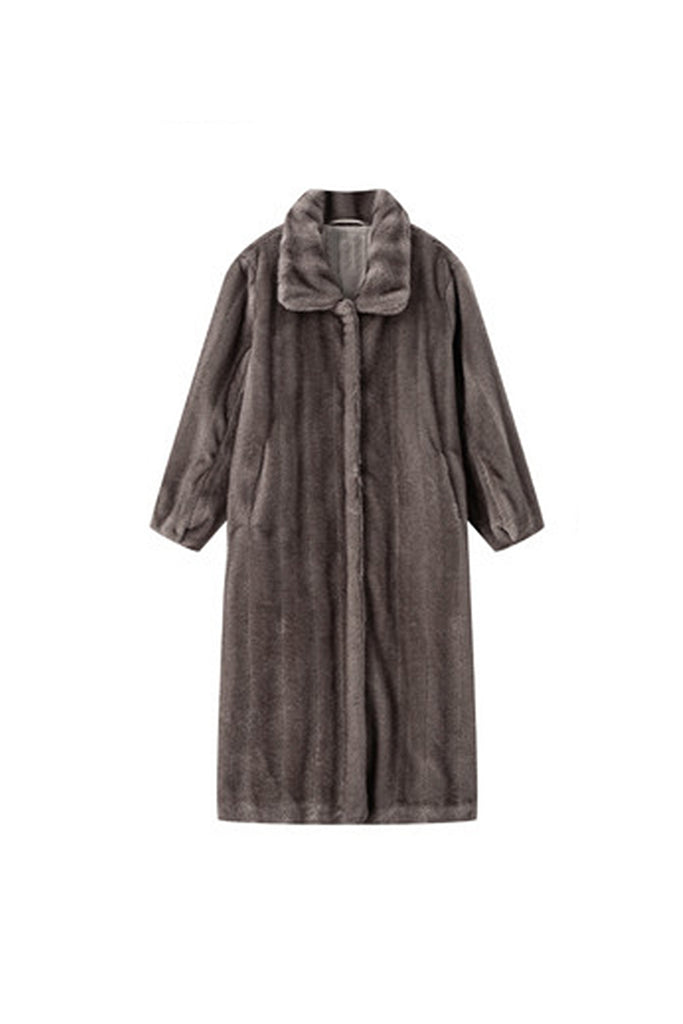 Vintage Vertical Faux Mink Fur Longline Coat  Fibflx