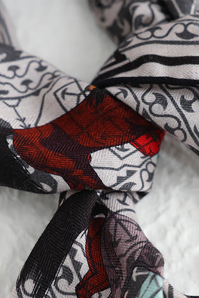 Vintage Wool-Silk Square Bandana with Warhorse Print  Fibflx