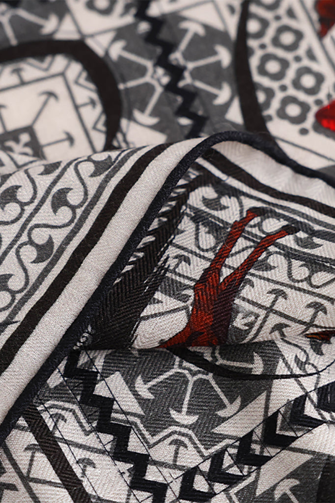 Vintage Wool-Silk Square Bandana with Warhorse Print  Fibflx