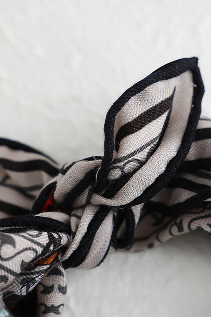 Vintage Wool-Silk Square Bandana with Warhorse Print  Fibflx