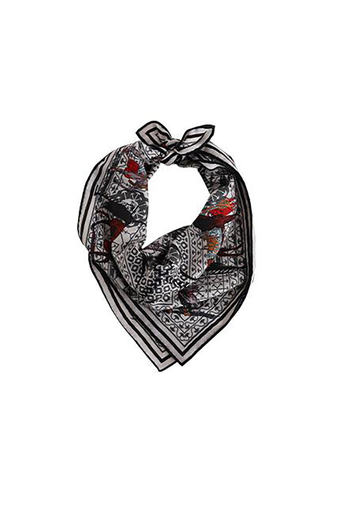 Vintage Wool-Silk Square Bandana with Warhorse Print  Fibflx