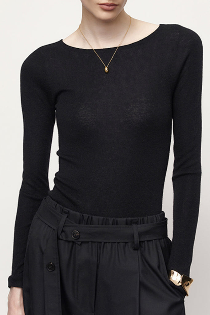 Washable Cashmere-Silk Fine-Knit Boatneck Sweater  Fibflx