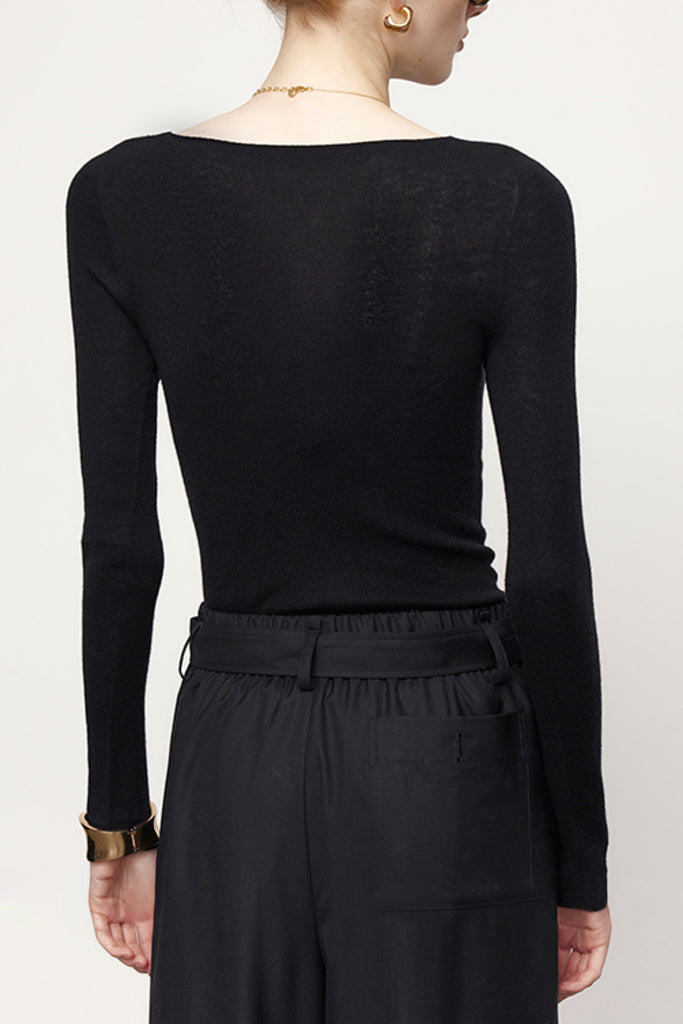 Washable Cashmere-Silk Fine-Knit Boatneck Sweater  Fibflx