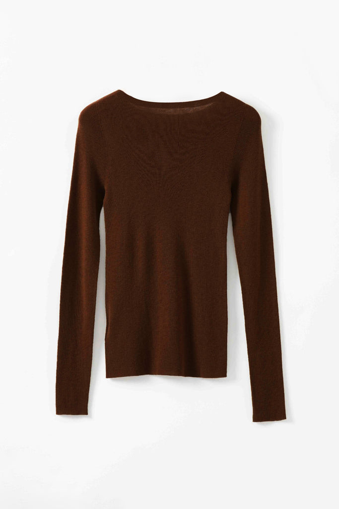 Washable Cashmere-Silk Fine-Knit Boatneck Sweater Coconut Brown / L Fibflx