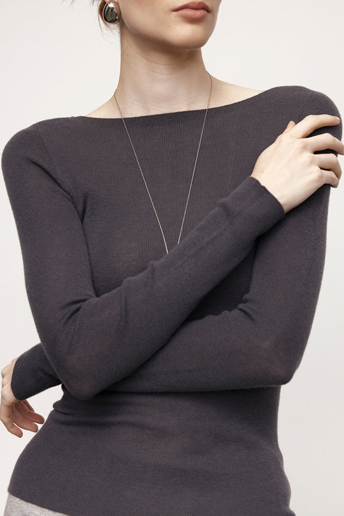 Washable Cashmere-Silk Fine-Knit Boatneck Sweater  Fibflx