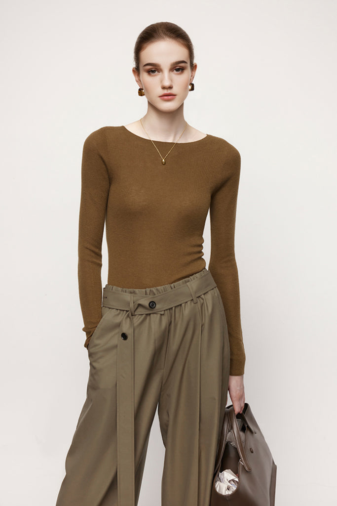 Washable Cashmere-Silk Fine-Knit Boatneck Sweater - Fibflx