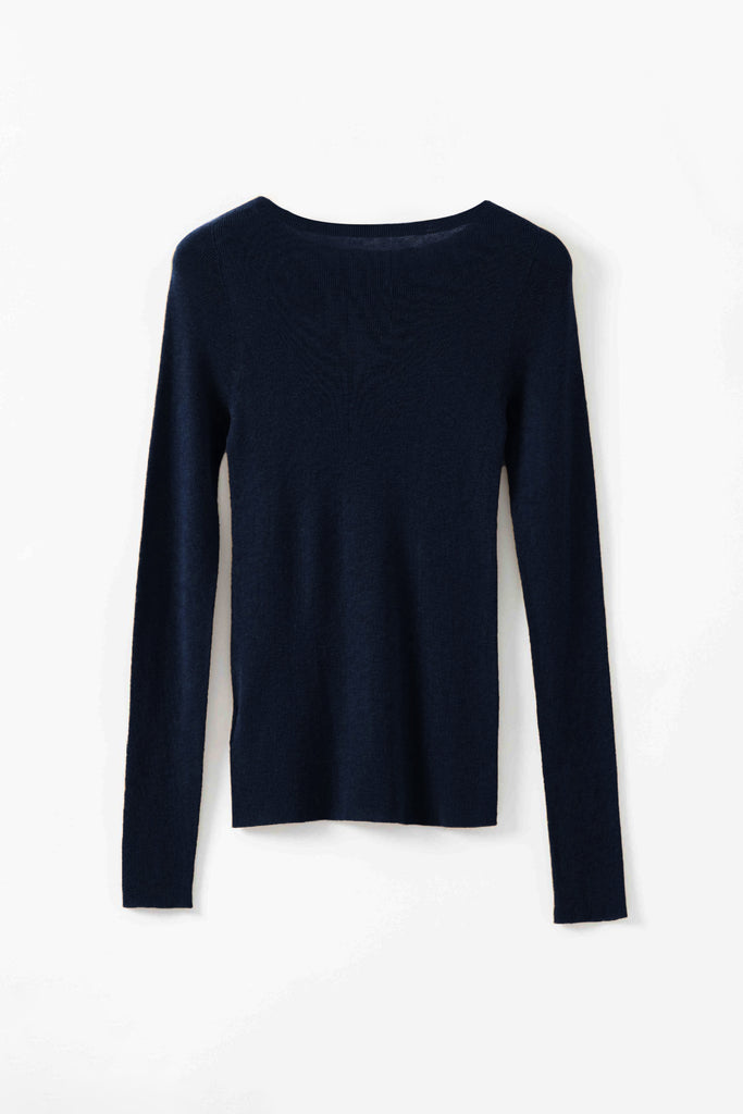 Washable Cashmere-Silk Fine-Knit Boatneck Sweater Mid Night Blue / L Fibflx