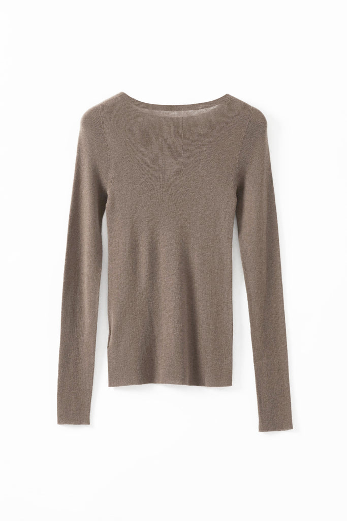 Washable Cashmere-Silk Fine-Knit Boatneck Sweater Milktea / L Fibflx