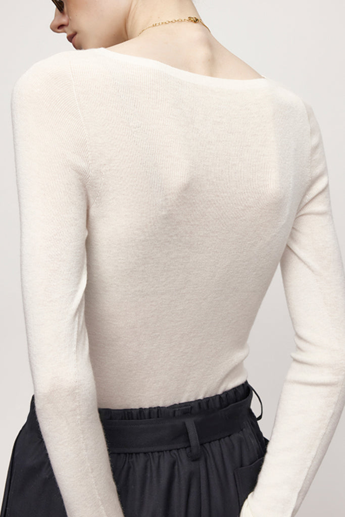 Washable Cashmere-Silk Fine-Knit Boatneck Sweater  Fibflx