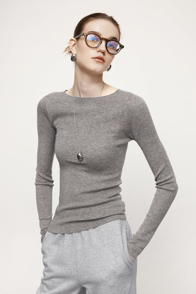 Washable Cashmere-Silk Fine-Knit Boatneck Sweater Slate Grey / L Fibflx