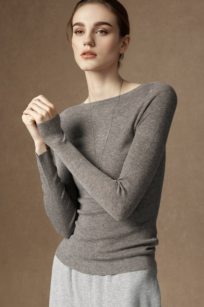 Washable Cashmere-Silk Fine-Knit Boatneck Sweater  Fibflx