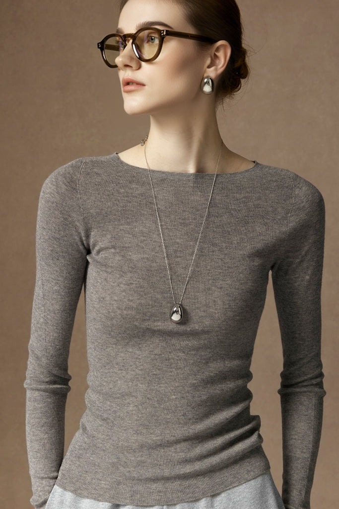 Washable Cashmere-Silk Fine-Knit Boatneck Sweater  Fibflx