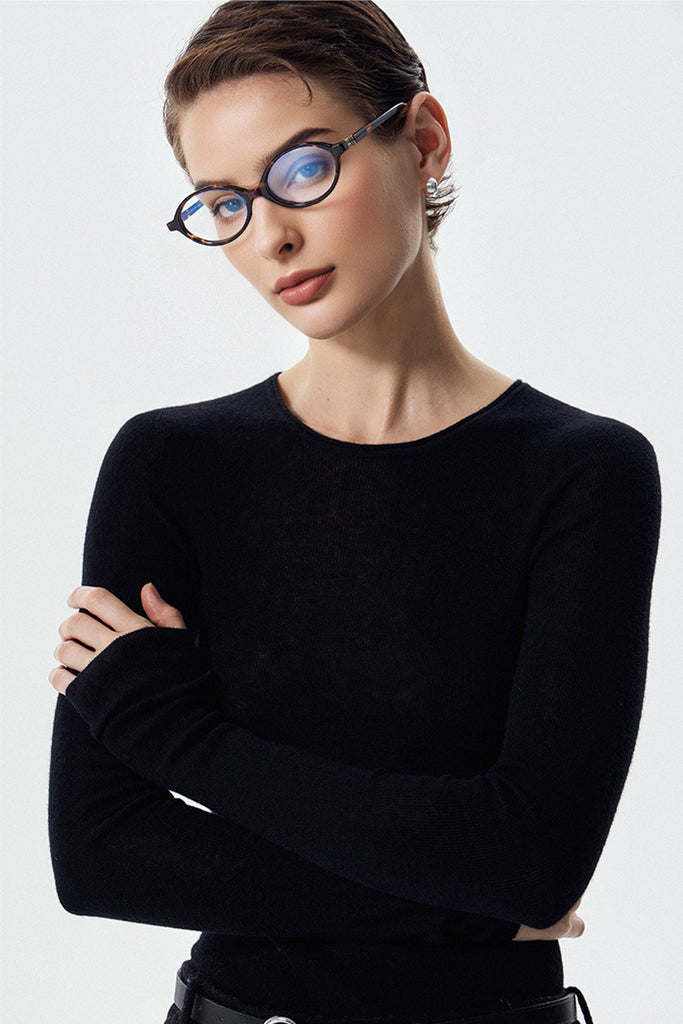 Washable Cashmere-Silk Fine-Knit Crewneck Base Layer - Fibflx