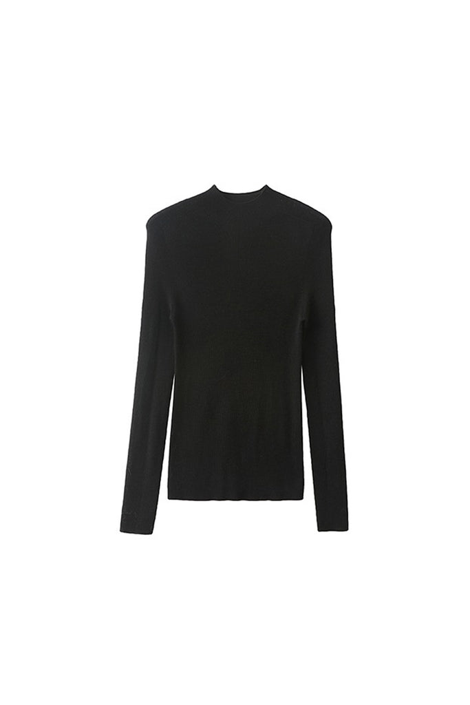 Washable Cashmere-Silk Fine-Knit Mock Neck Sweater Black / L Fibflx