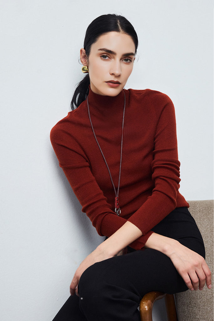 Washable Cashmere-Silk Fine-Knit Mock Neck Sweater  Fibflx