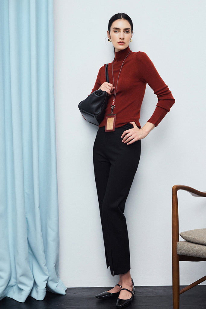 Washable Cashmere-Silk Fine-Knit Mock Neck Sweater  Fibflx