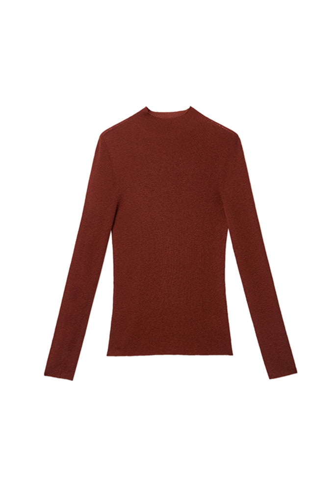 Washable Cashmere-Silk Fine-Knit Mock Neck Sweater  Fibflx