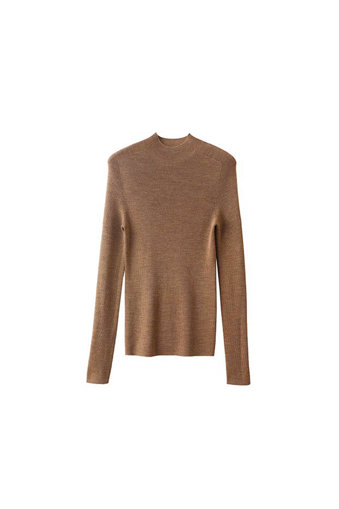 Washable Cashmere-Silk Fine-Knit Mock Neck Sweater Camel / L Fibflx
