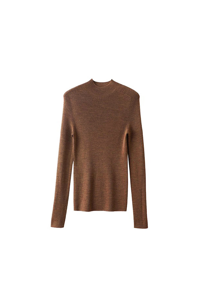 Washable Cashmere-Silk Fine-Knit Mock Neck Sweater Chocolate Brown / L Fibflx