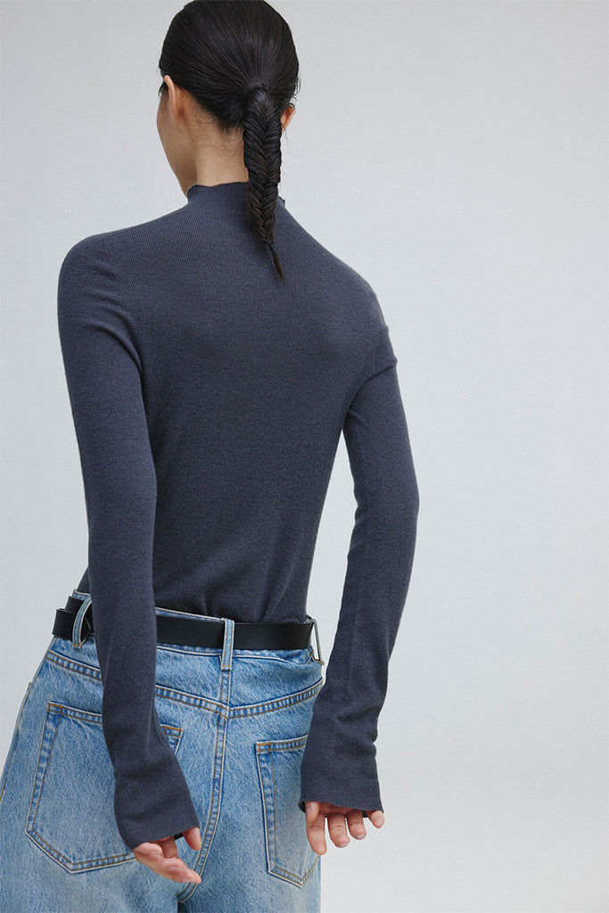 Washable Cashmere-Silk Fine-Knit Mock Neck Sweater  Fibflx