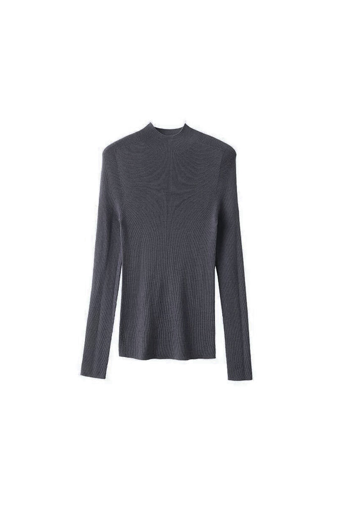 Washable Cashmere-Silk Fine-Knit Mock Neck Sweater  Fibflx