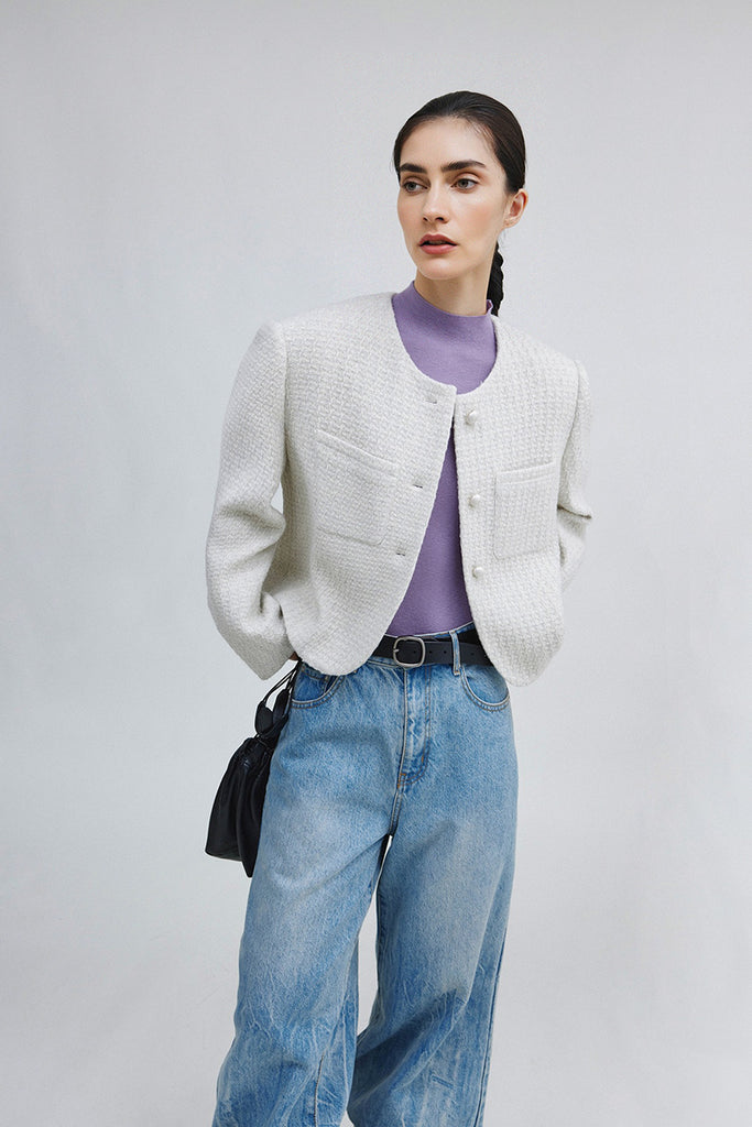 Washable Cashmere-Silk Fine-Knit Mock Neck Sweater  Fibflx