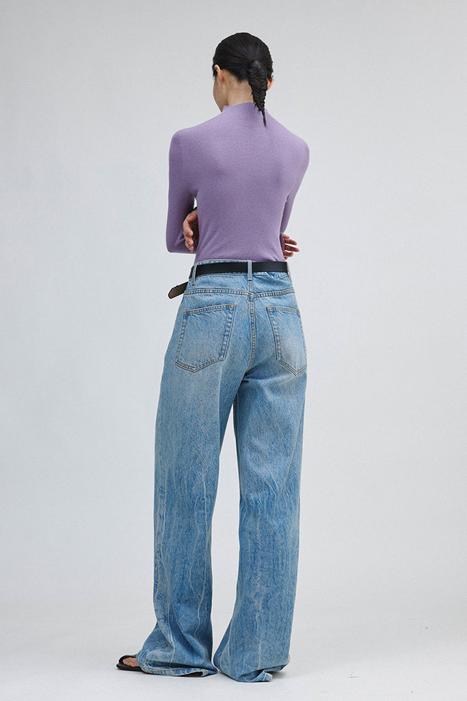 Washable Cashmere-Silk Fine-Knit Mock Neck Sweater  Fibflx