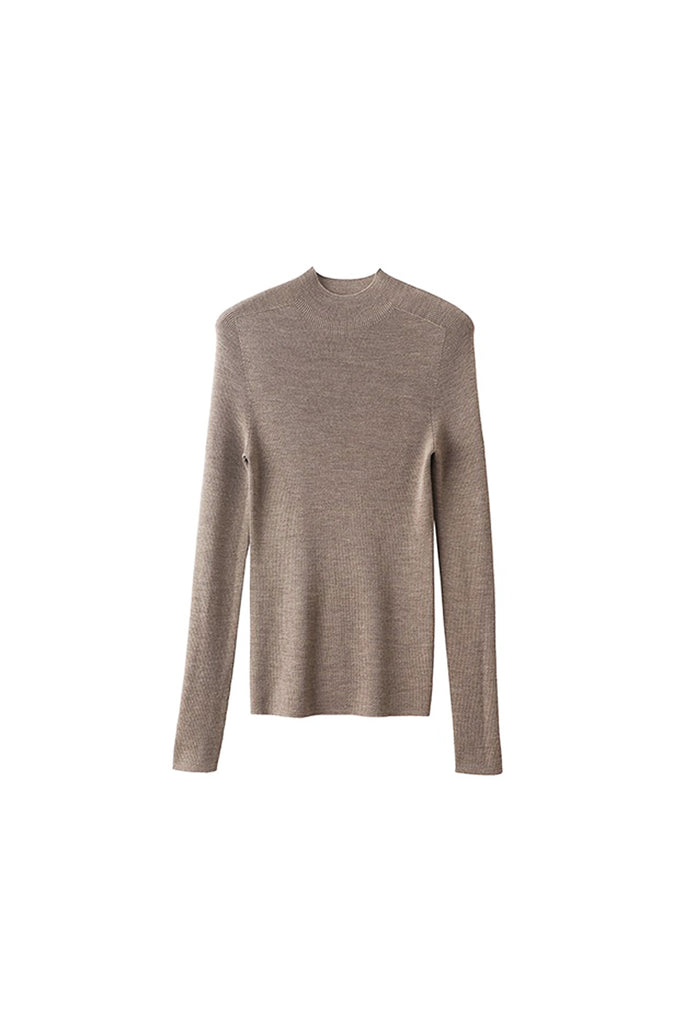 Washable Cashmere-Silk Fine-Knit Mock Neck Sweater Milktea / L Fibflx