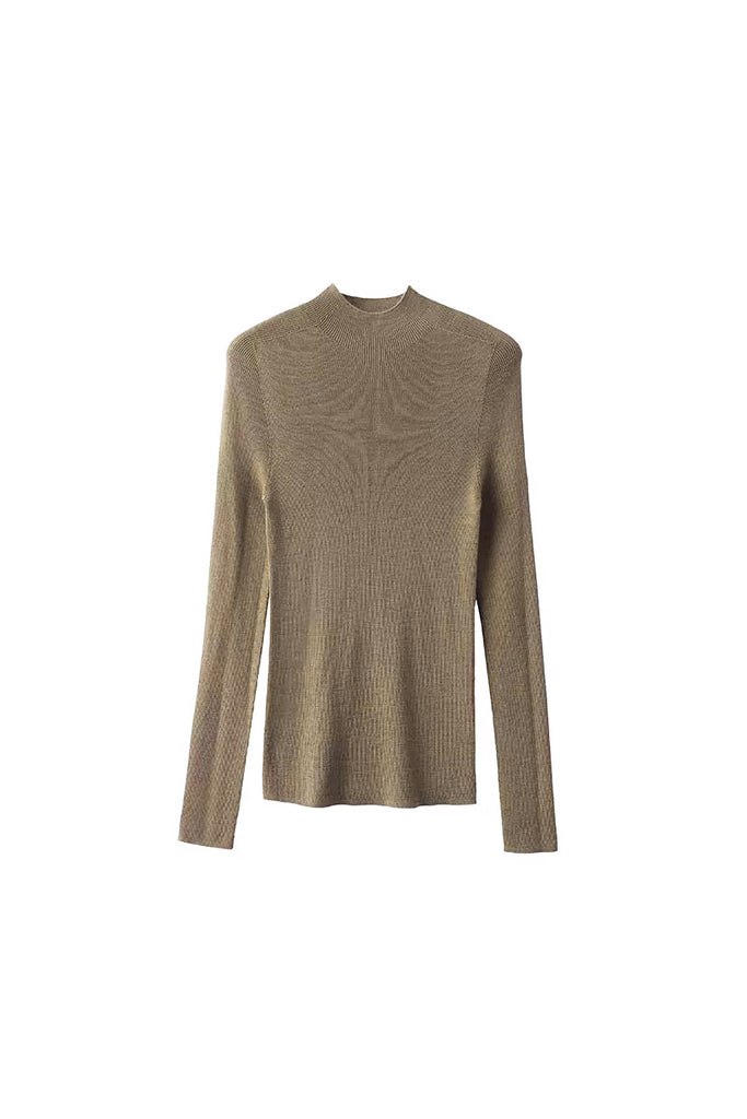 Washable Cashmere-Silk Fine-Knit Mock Neck Sweater Mocha Brown / L Fibflx