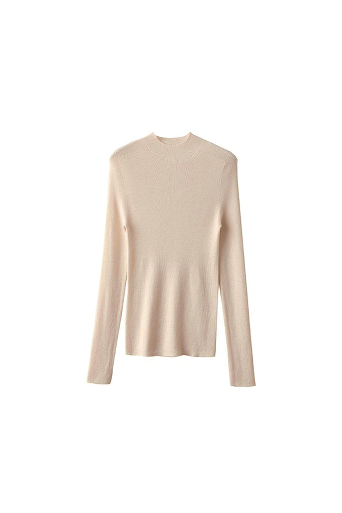 Washable Cashmere-Silk Fine-Knit Mock Neck Sweater Oak Beige / L Fibflx