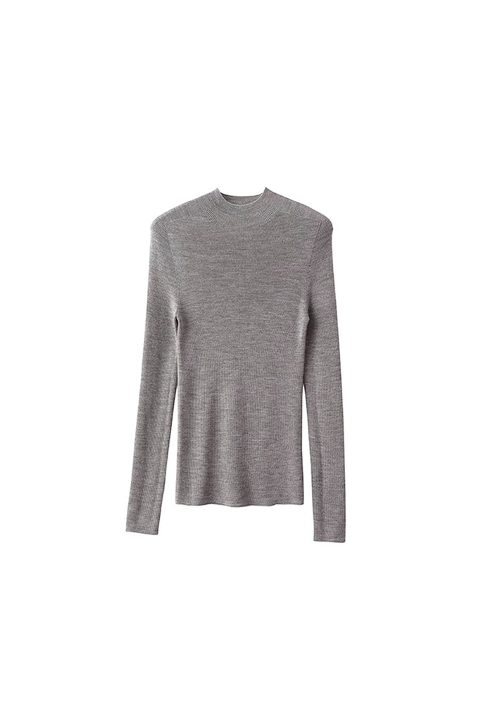 Washable Cashmere-Silk Fine-Knit Mock Neck Sweater Slate Grey / L Fibflx