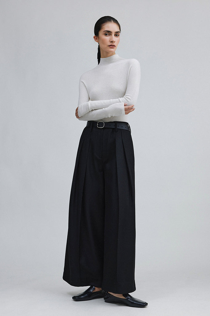 Washable Cashmere-Silk Fine-Knit Mock Neck Sweater  Fibflx